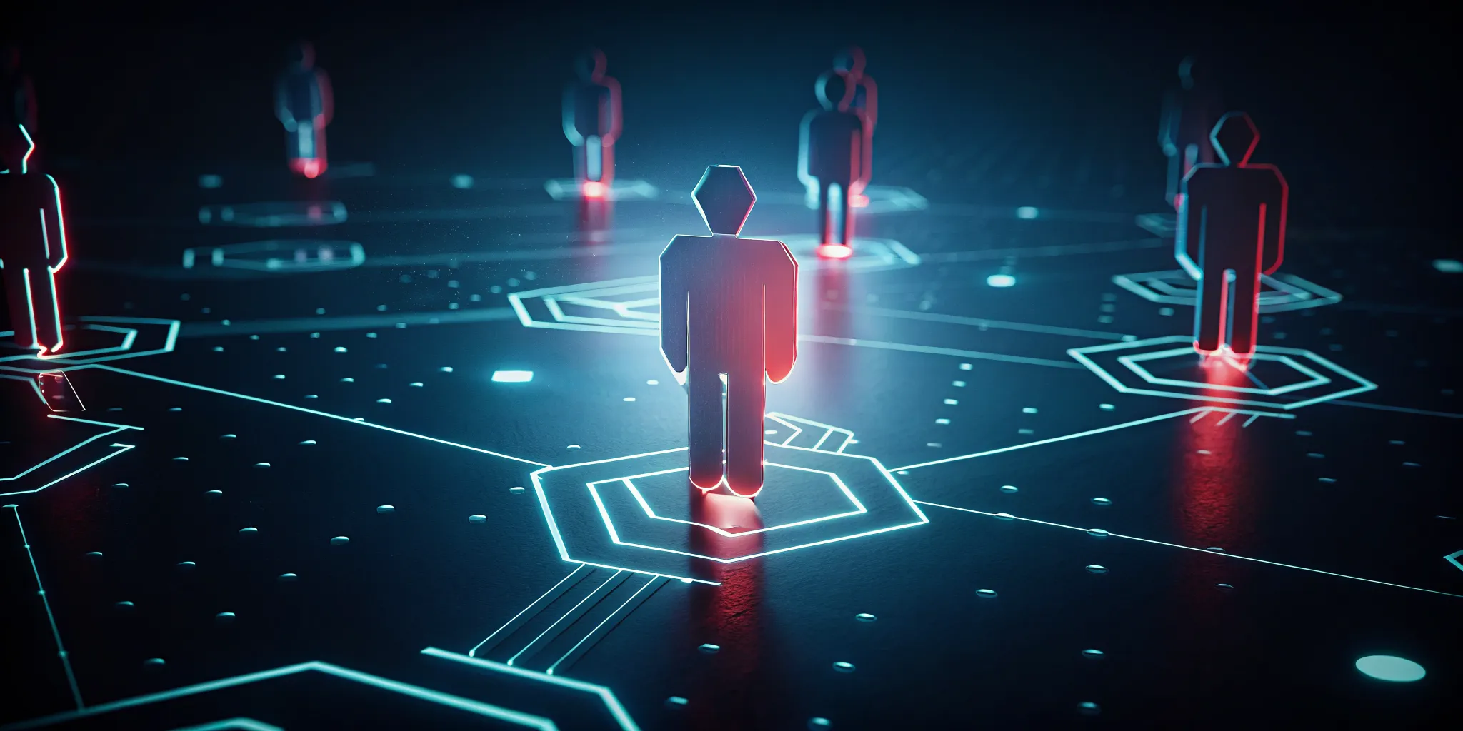 Abstract visualization of AI agents as glowing security-shielded nodes in an enterprise supply chain network.
