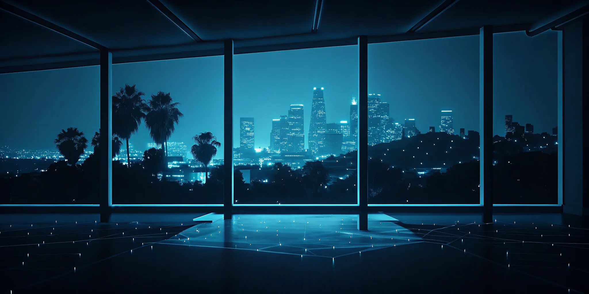 Smart office view of the Los Angeles skyline, home to top AI agent development companies.