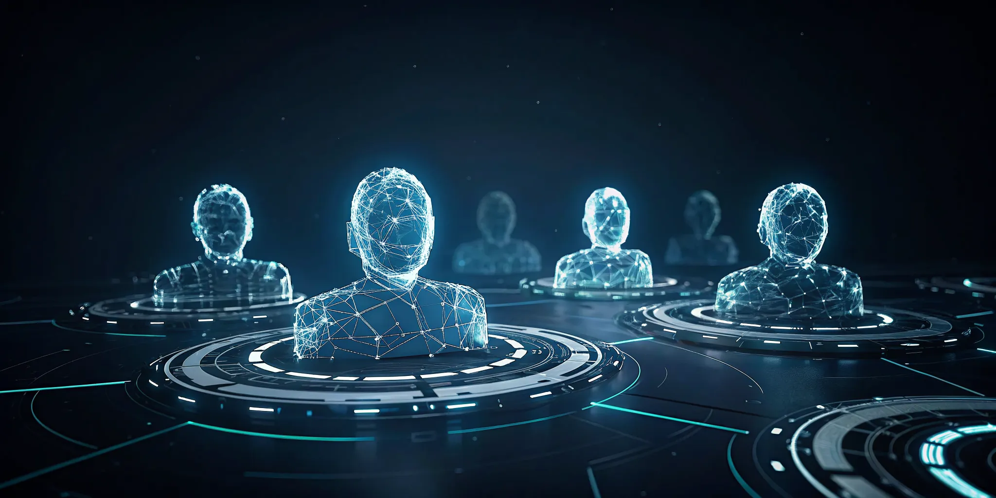 Futuristic cybersecurity command center with AI agents operating within zero-trust security perimeters