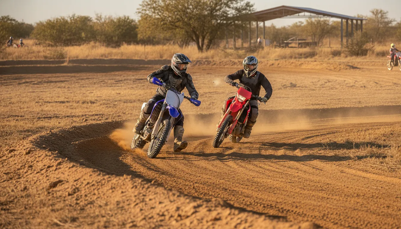 Beginner rider exploring a scenic motocross landscape at Cycle Ranch