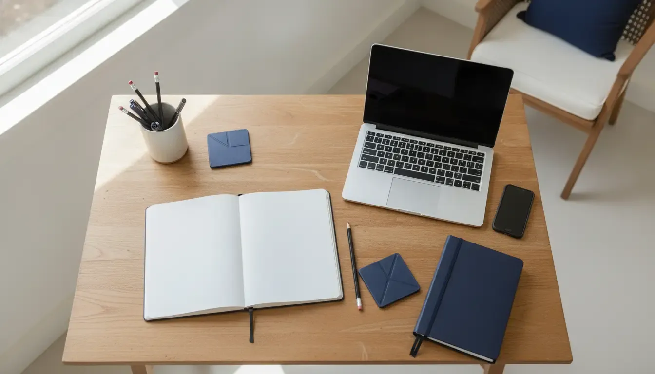 Paper planner and closed laptop on a study desk used to map SAT dates
