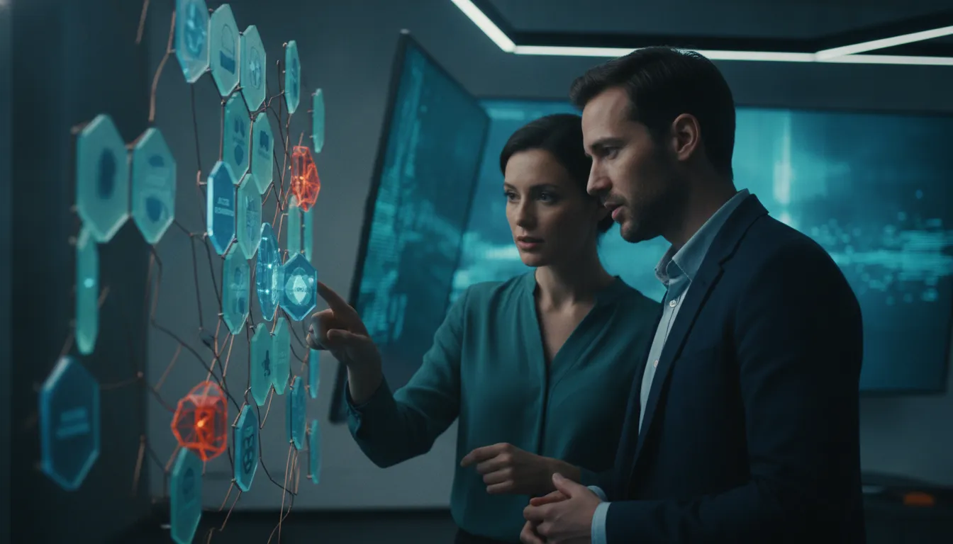 Security architect and governance lead reviewing AI access and oversight controls