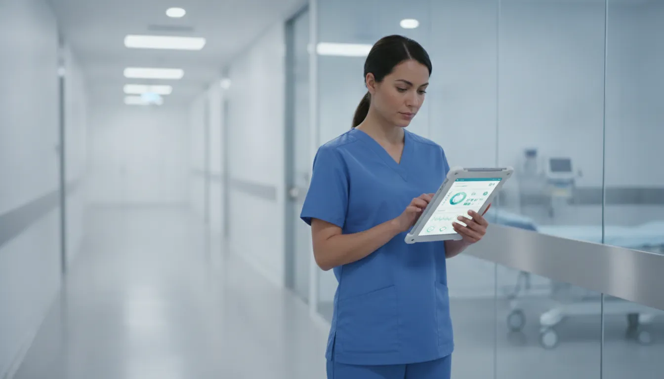 Healthcare professional securely logging into a shared hospital tablet