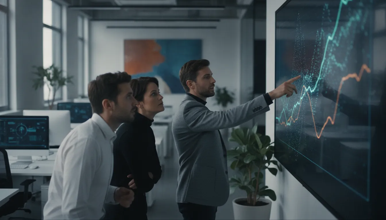 Security analysts reviewing an anonymized human risk dashboard in a modern office
