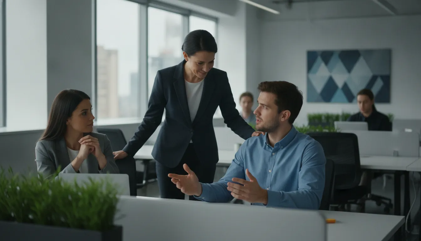 Security leader coaching an employee during a supportive cybersecurity conversation