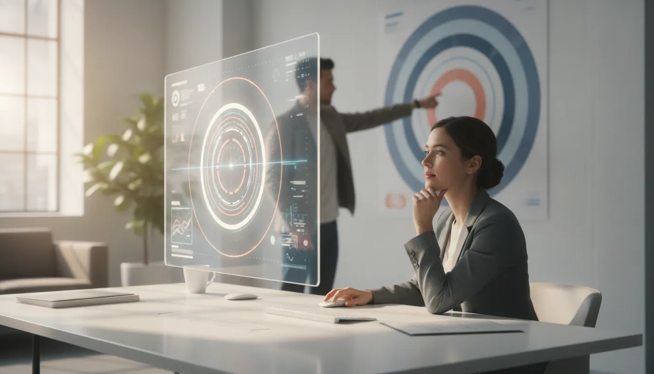 security analyst reviewing risk signals in a modern office