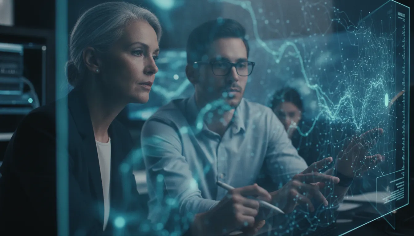 Security leaders reviewing human risk patterns on a digital display