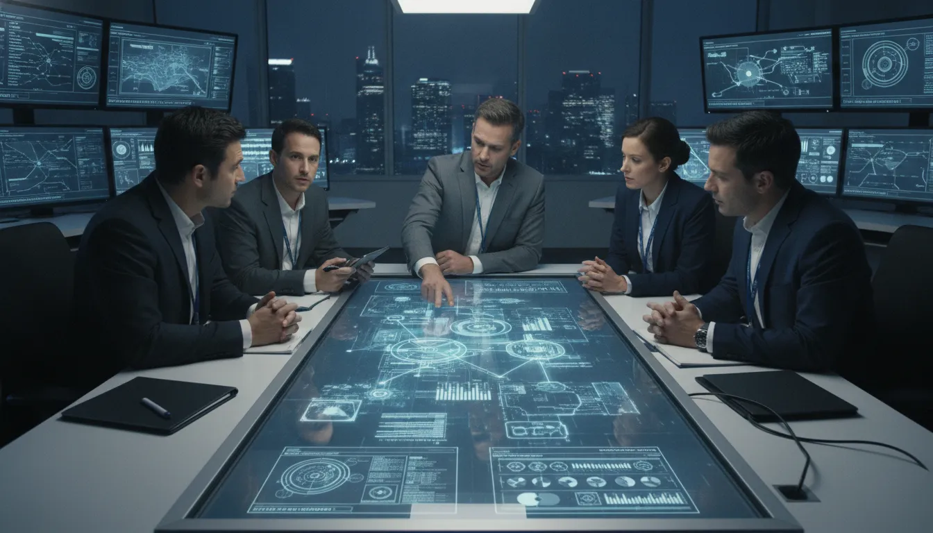 Security analysts correlating human behavior, identity, and threat data on a modern security platform dashboard
