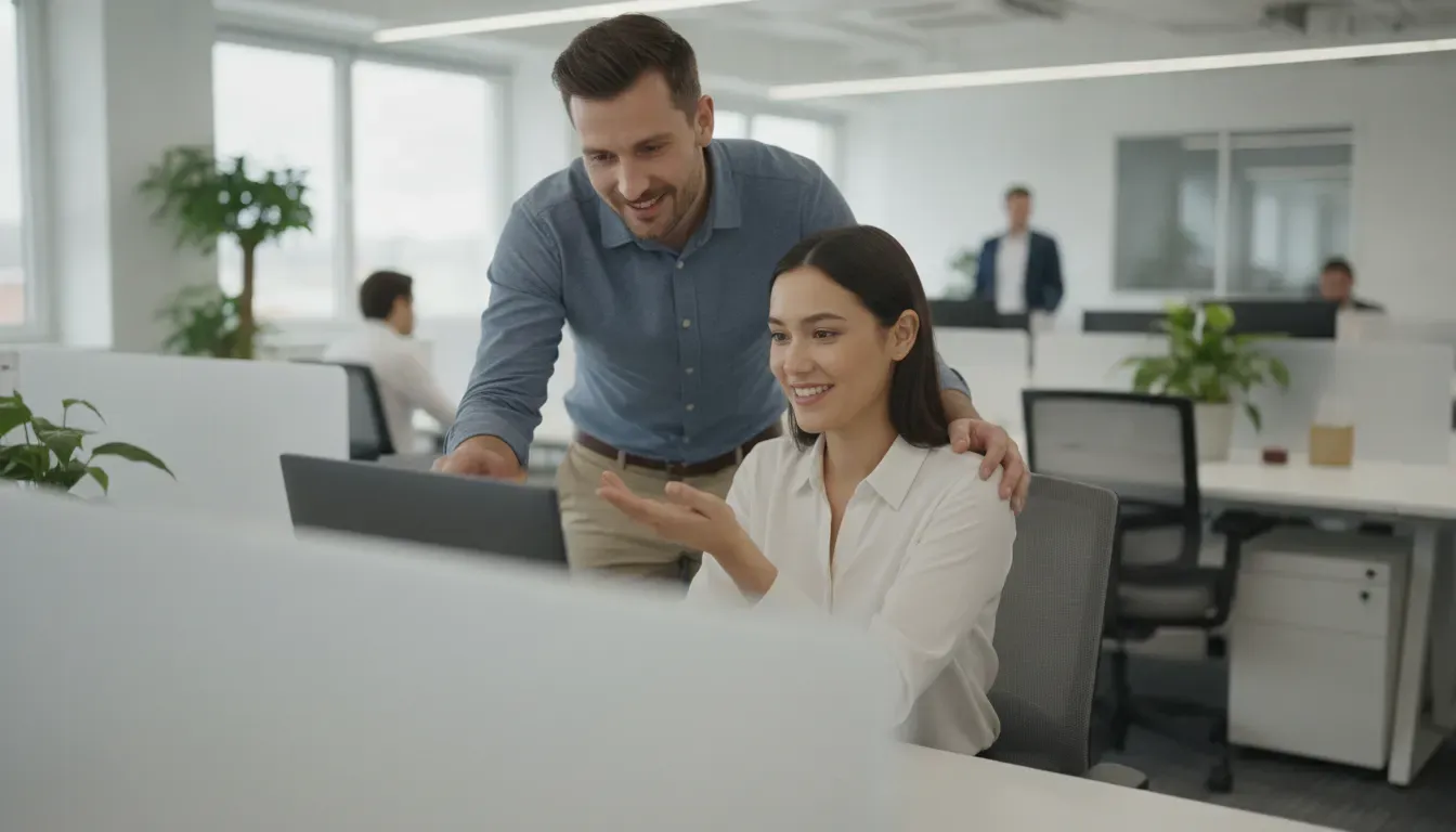Manager supporting an employee during a guided security coaching moment