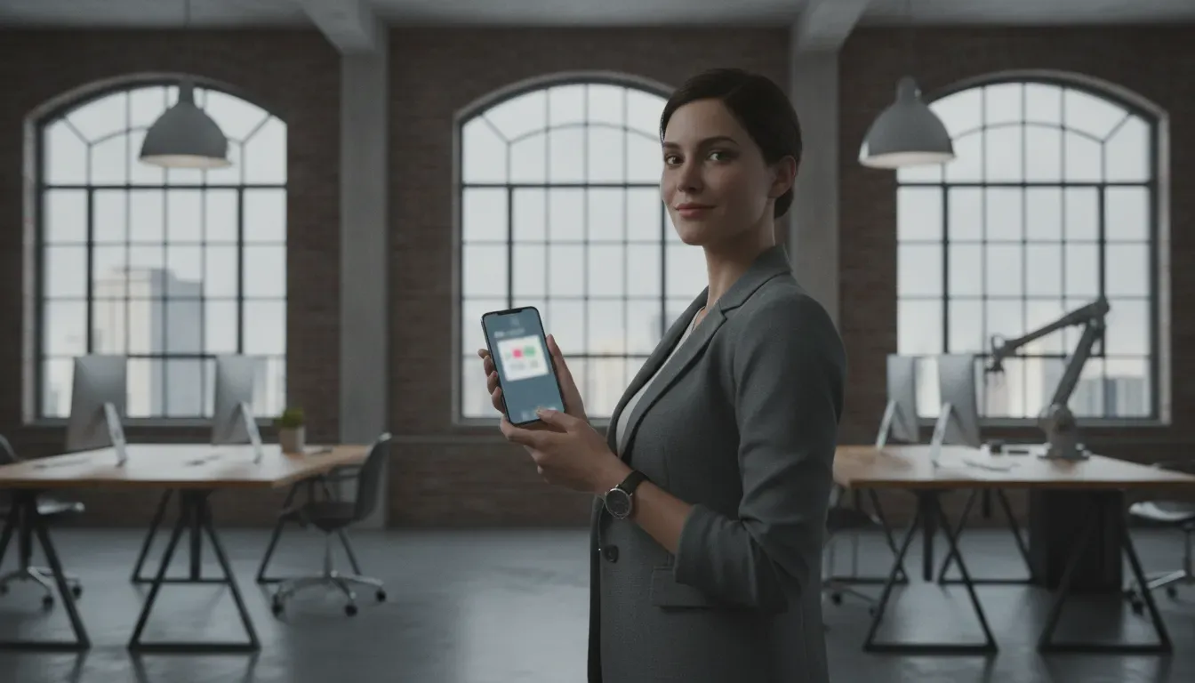 Professional reviewing an automated task notification on a smartphone
