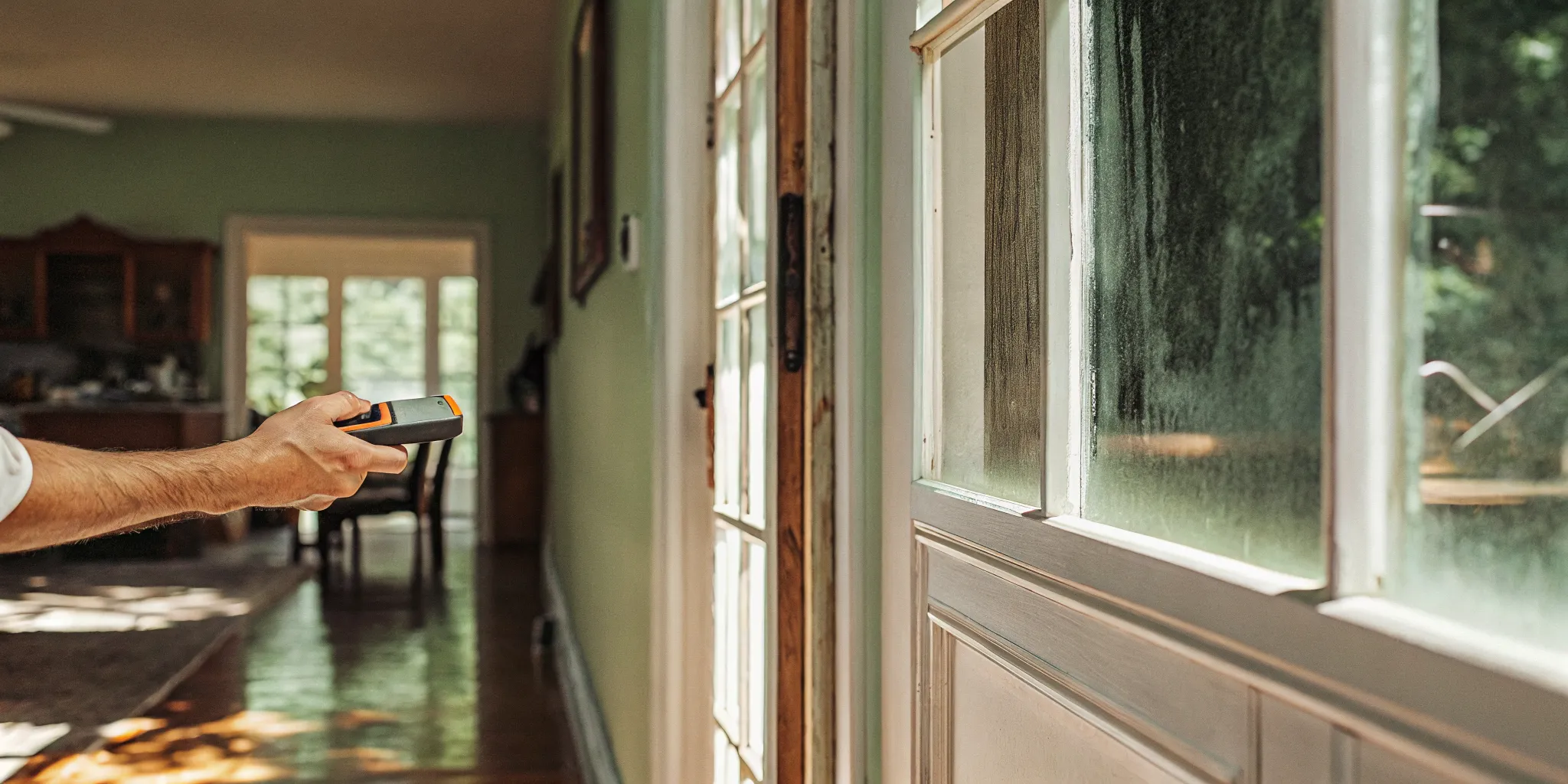 Water mitigation vs water restoration technician checking a repaired room