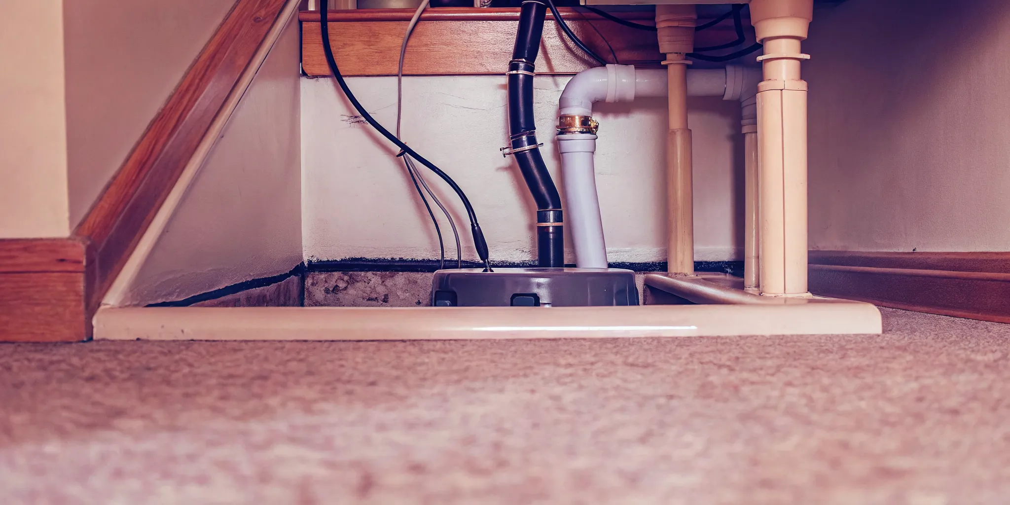 Active sump pump system installed in a residential basement floor basin