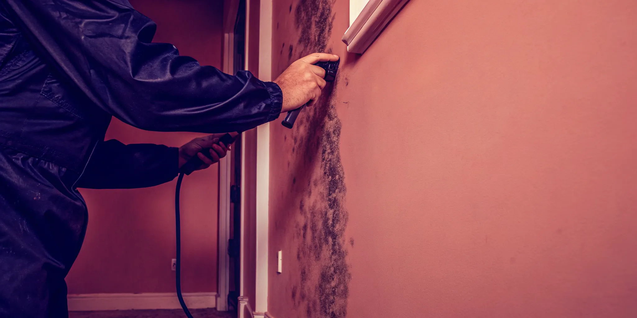 IICRC-certified mold inspector in protective coveralls taking a surface sample from a residential wall