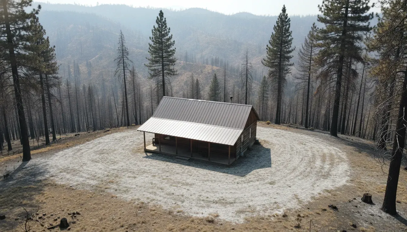 Pine Mountain Club cabin and defensible space after wildfire exposure