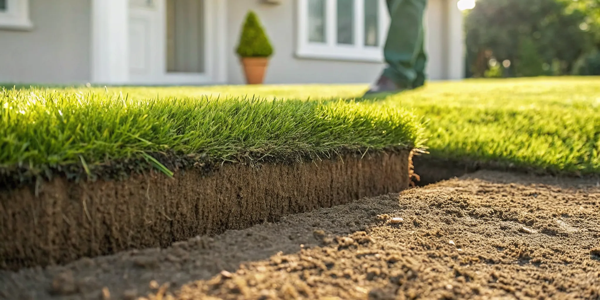 Homeowner checking soil beneath turf for grub worms