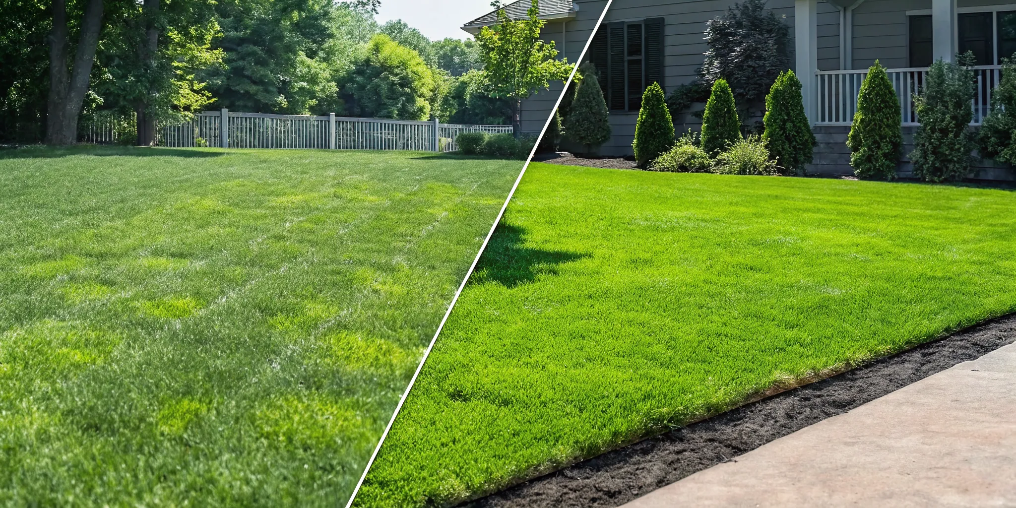 Side-by-side lawn care program comparison showing treatments, inspections, and seasonal support