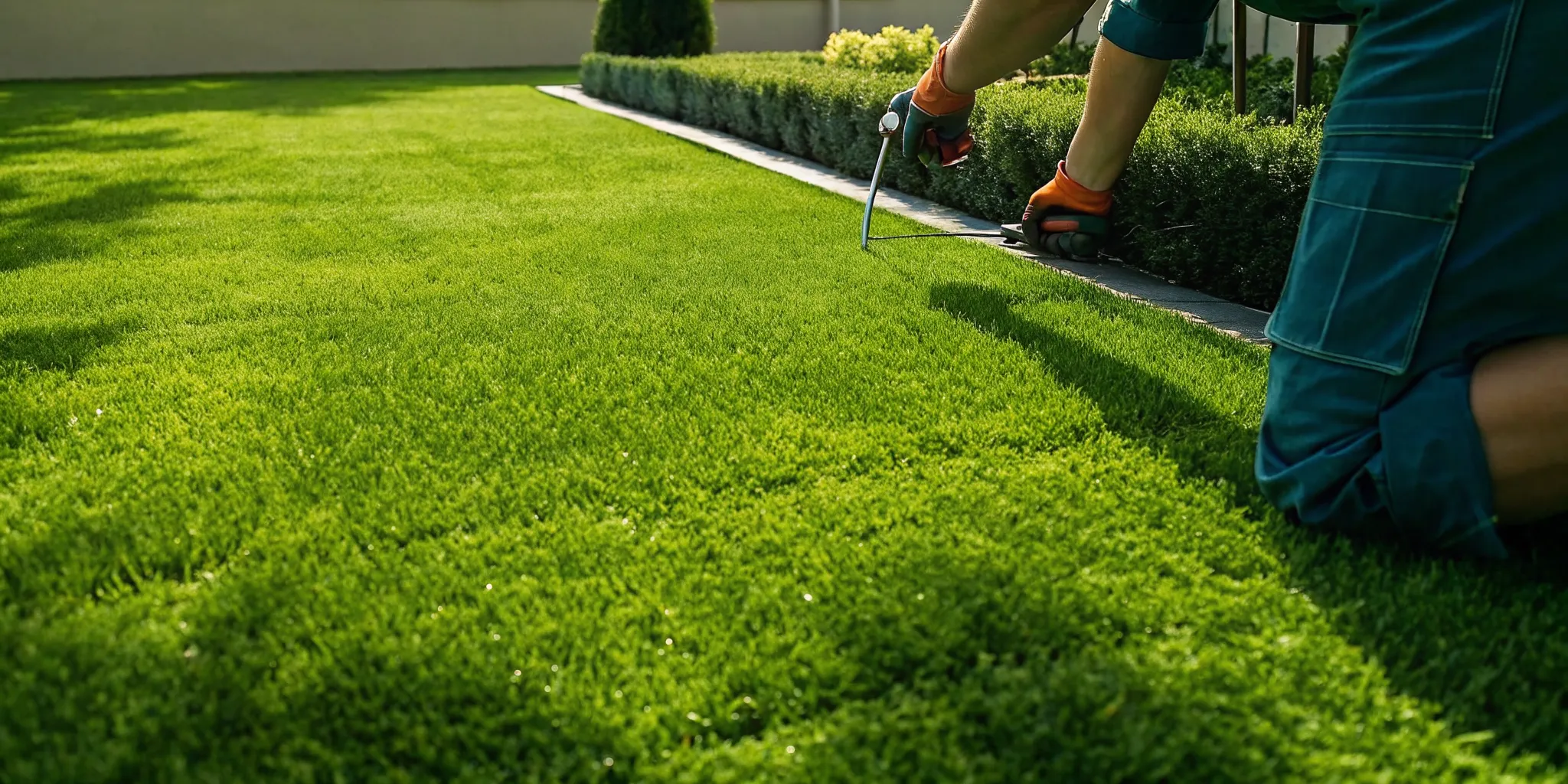 Lawn care specialist inspecting turf condition and weed pressure before recommending treatments