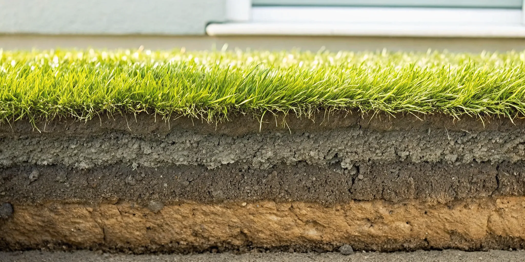 Soil core samples beside healthy lawn grass