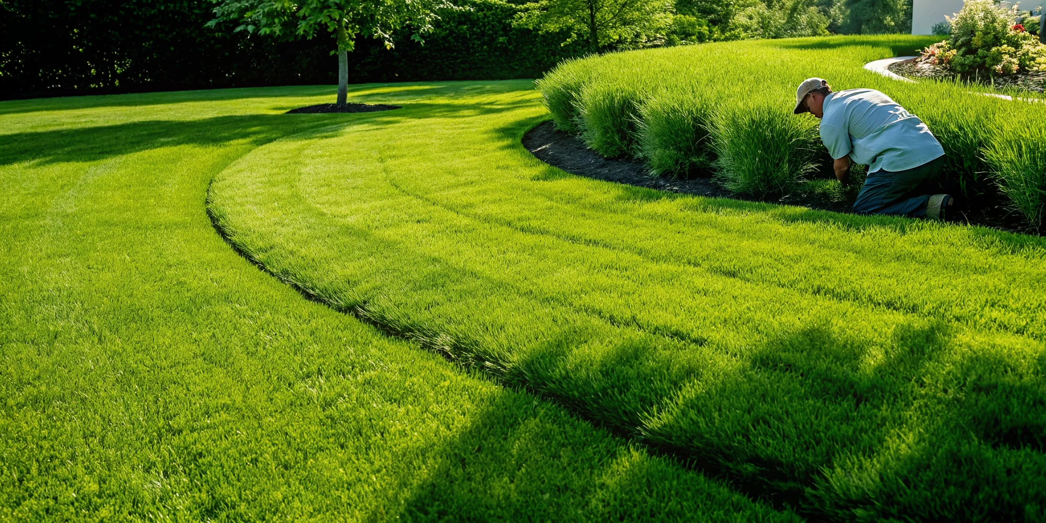 Homeowner comparing broadleaf, grassy, and sedge weeds in a lawn