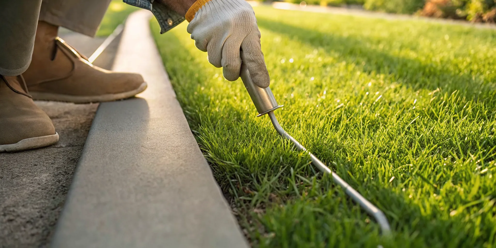 A professional lawn care technician collecting core soil samples for lawn analysis