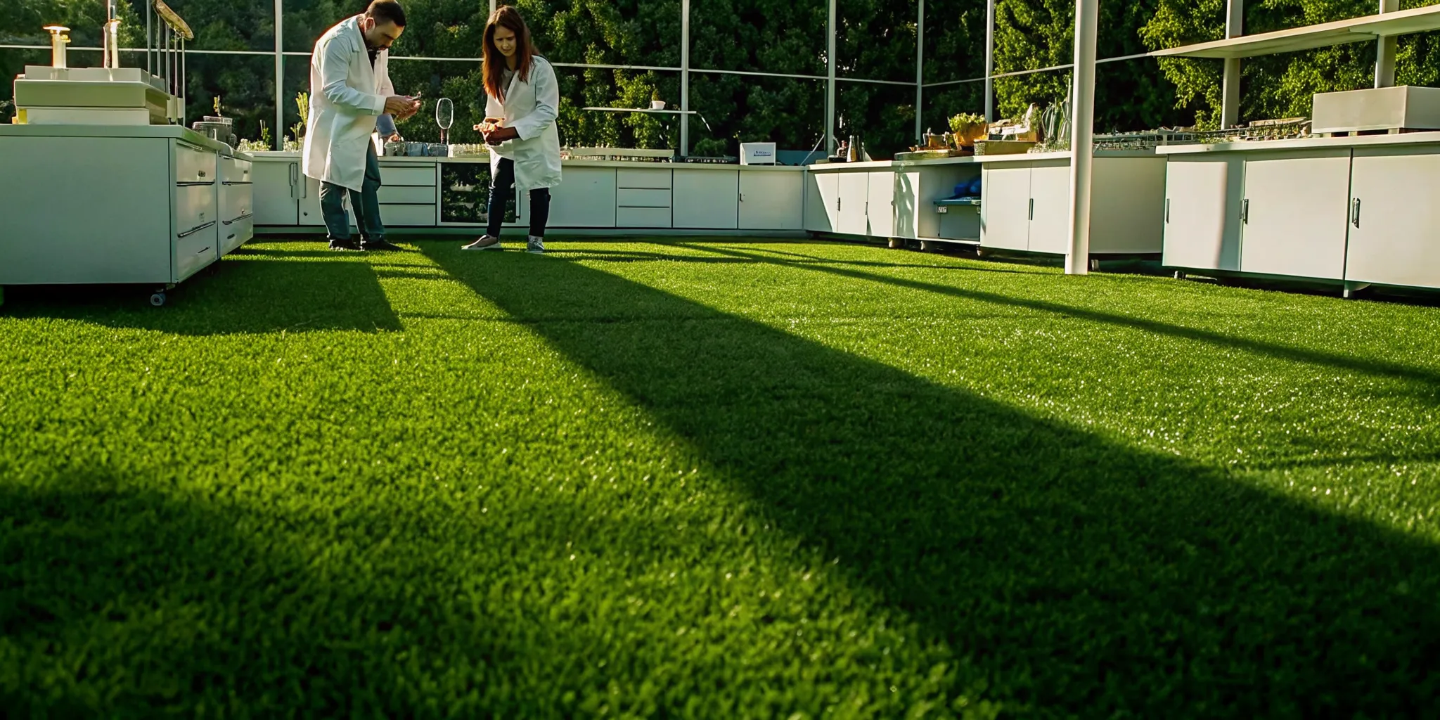 Advanced laboratory testing equipment analyzing lawn soil nutrients