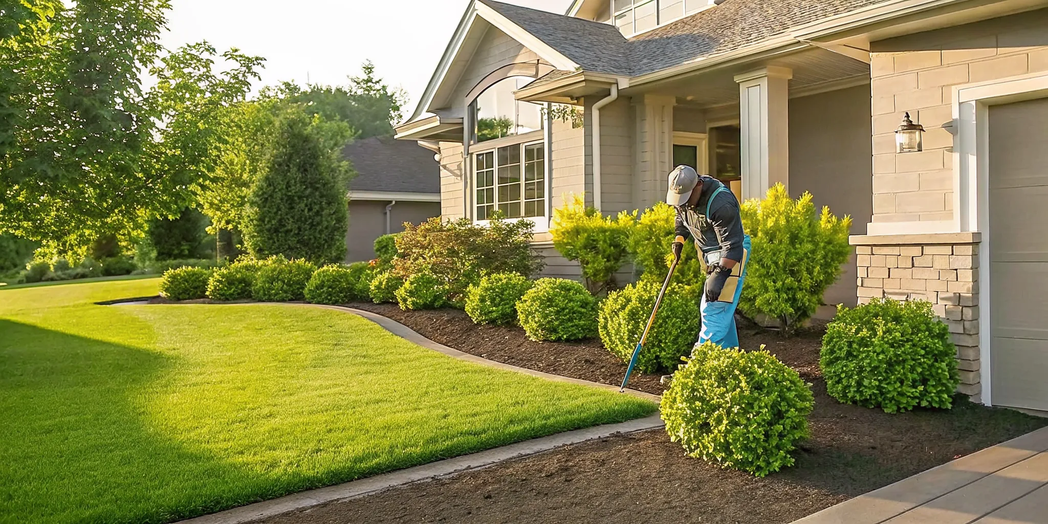 Lawn care services technician evaluating turf density and weeds
