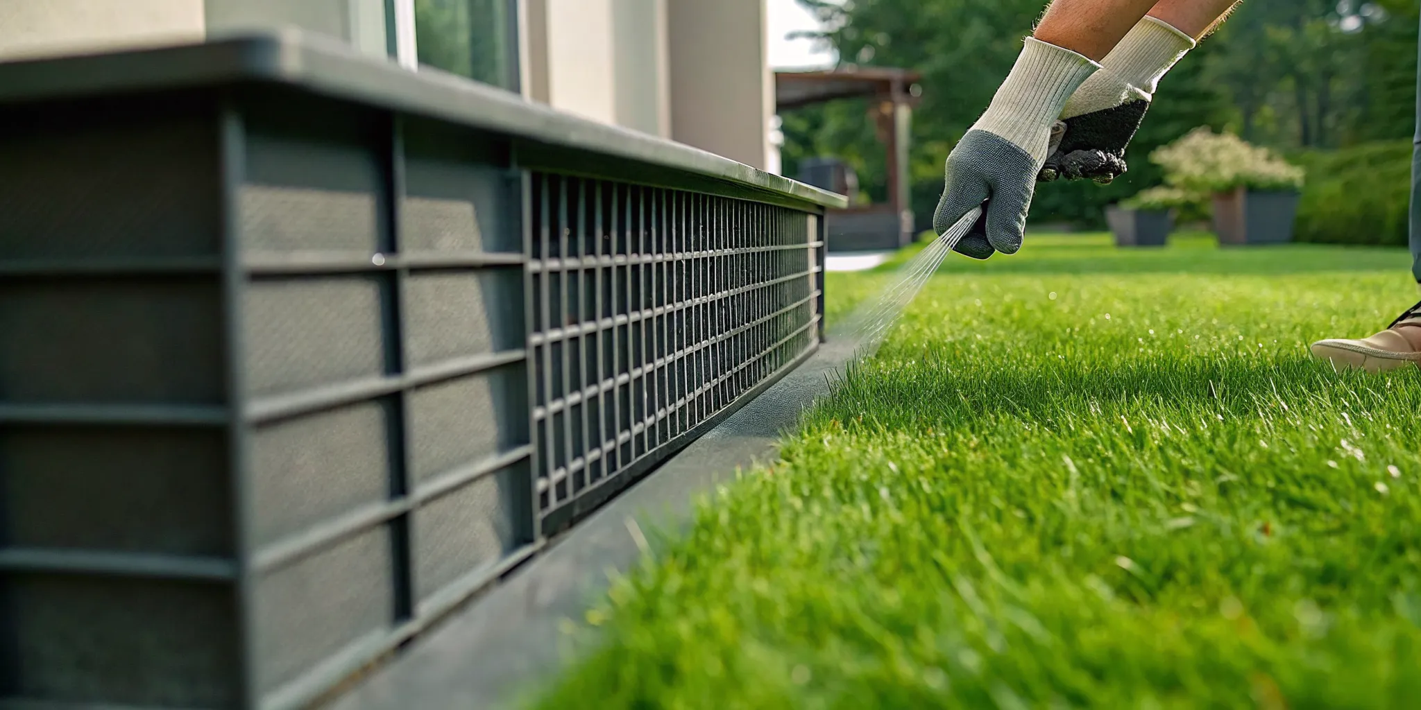 Homeowner removing standing water to prevent mosquitoes in the yard