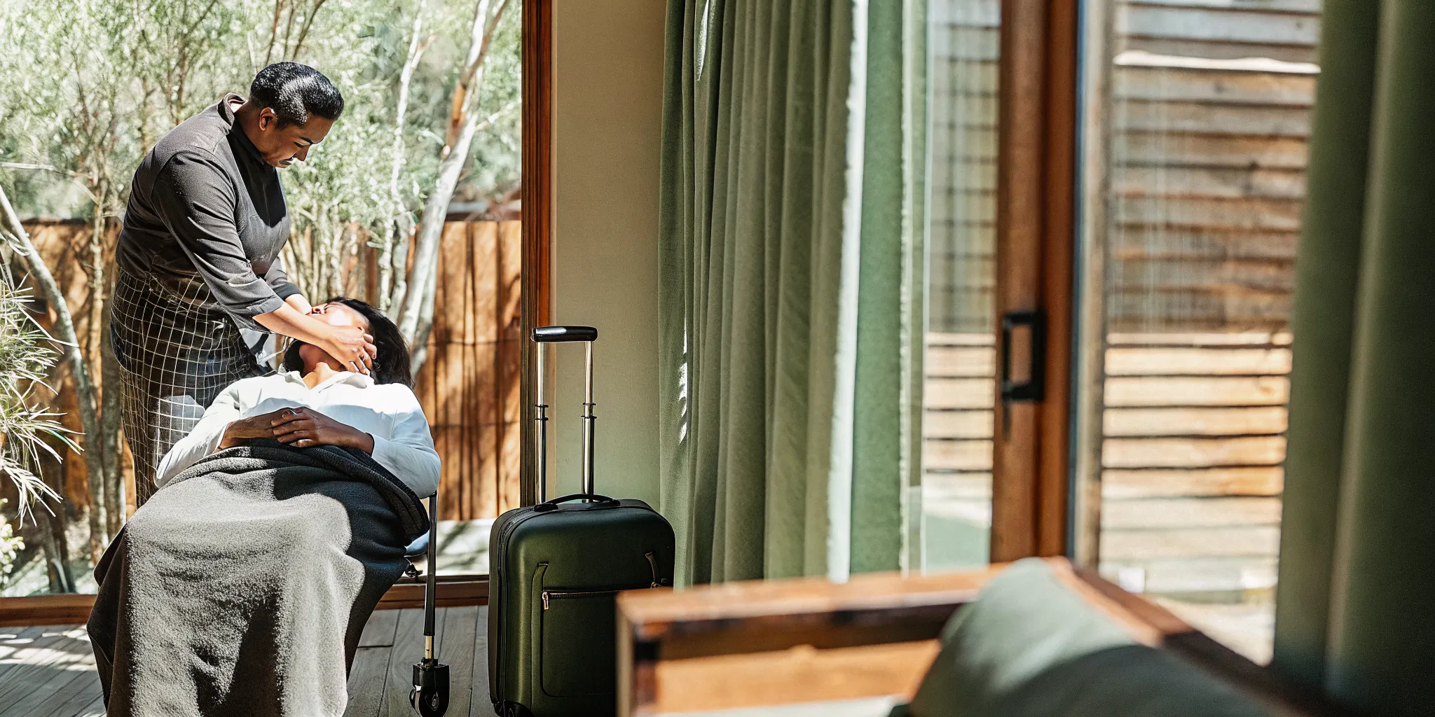 Business traveler receiving a therapeutic massage after a flight in New Orleans