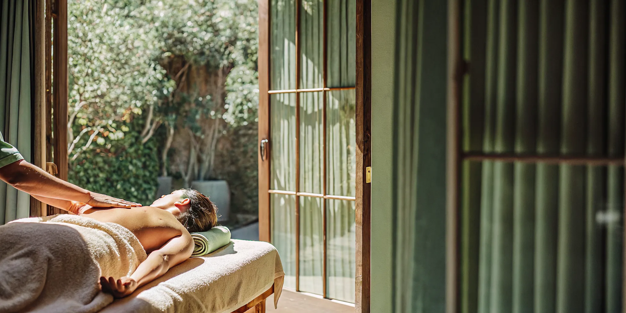 Traveler receiving massage for neck pain relief in New Orleans