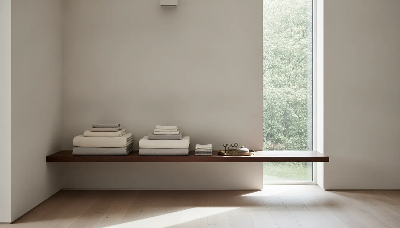 Pressed linens and a brass key tray in a contemporary private residence
