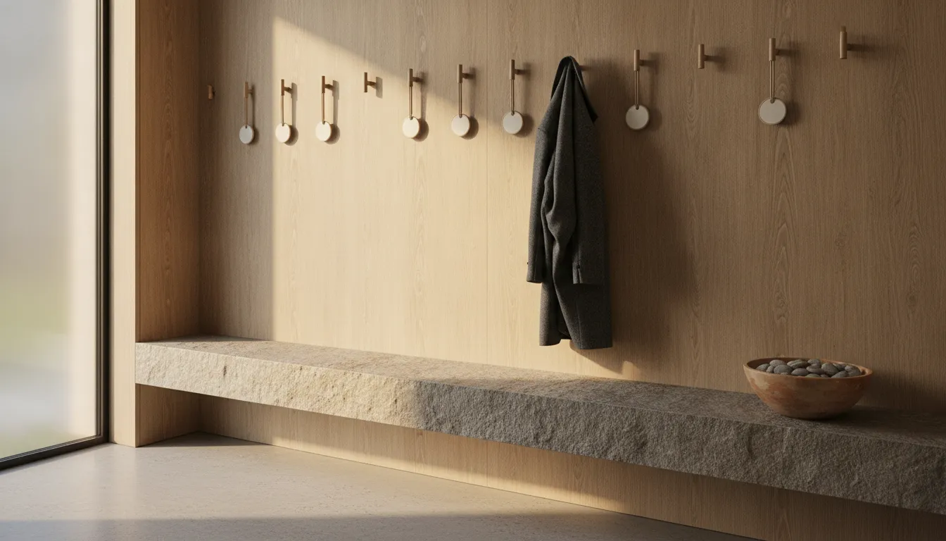 A quiet private-home entry with empty key hooks, the access a household staff background check is meant to protect