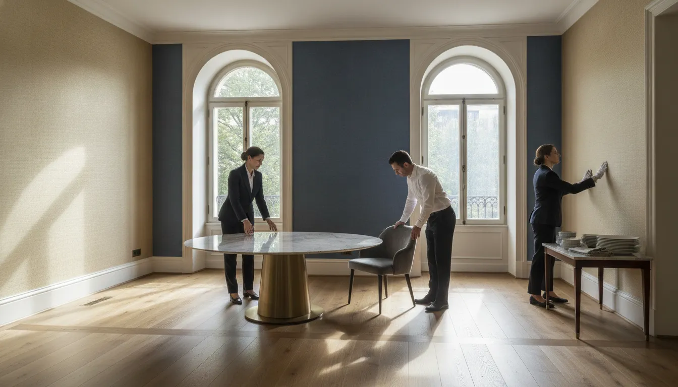 Private household team preparing an elegant new residence for move-in