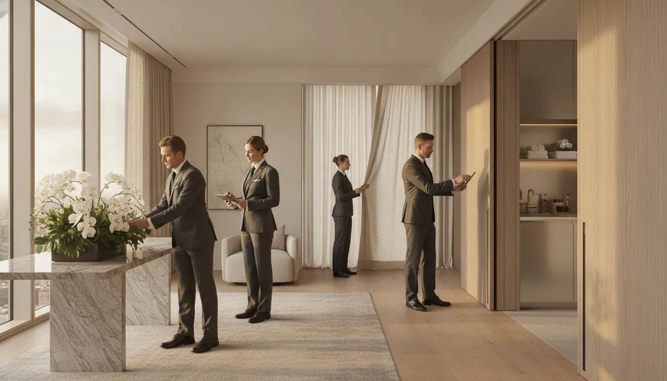 Luxury apartment staff coordinating daily penthouse operations
