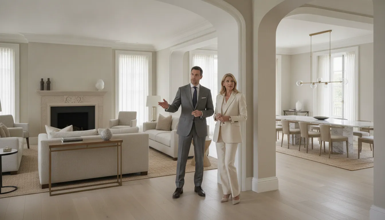 Estate manager reviewing a newly renovated home before household staff arrive