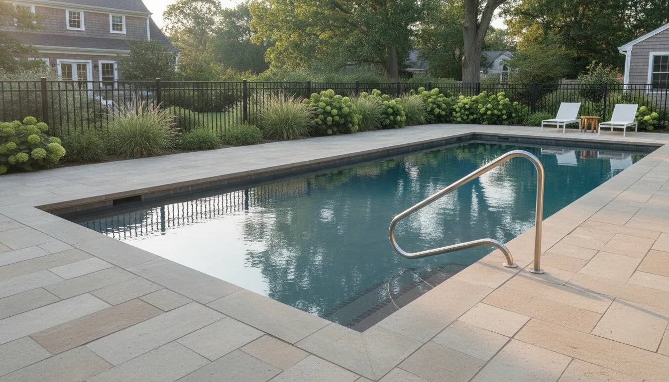 Swimming pool entry steps and handrail planned for safer exit
