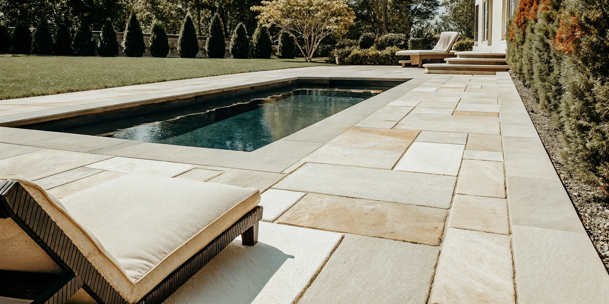 Deep blue Hydrazzo pool finish color in a luxury backyard