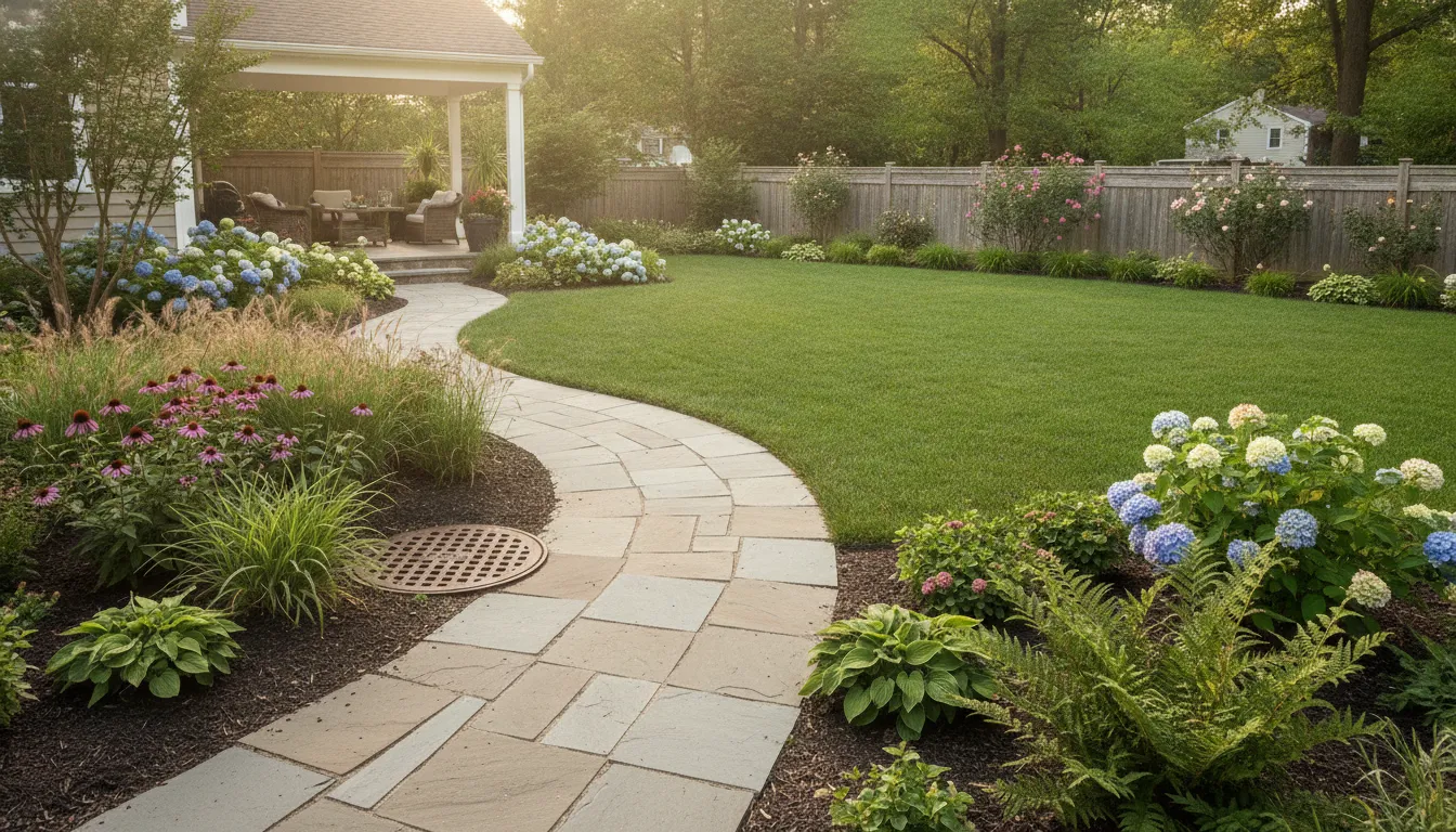 Landscape planting bed integrated with a Long Island yard