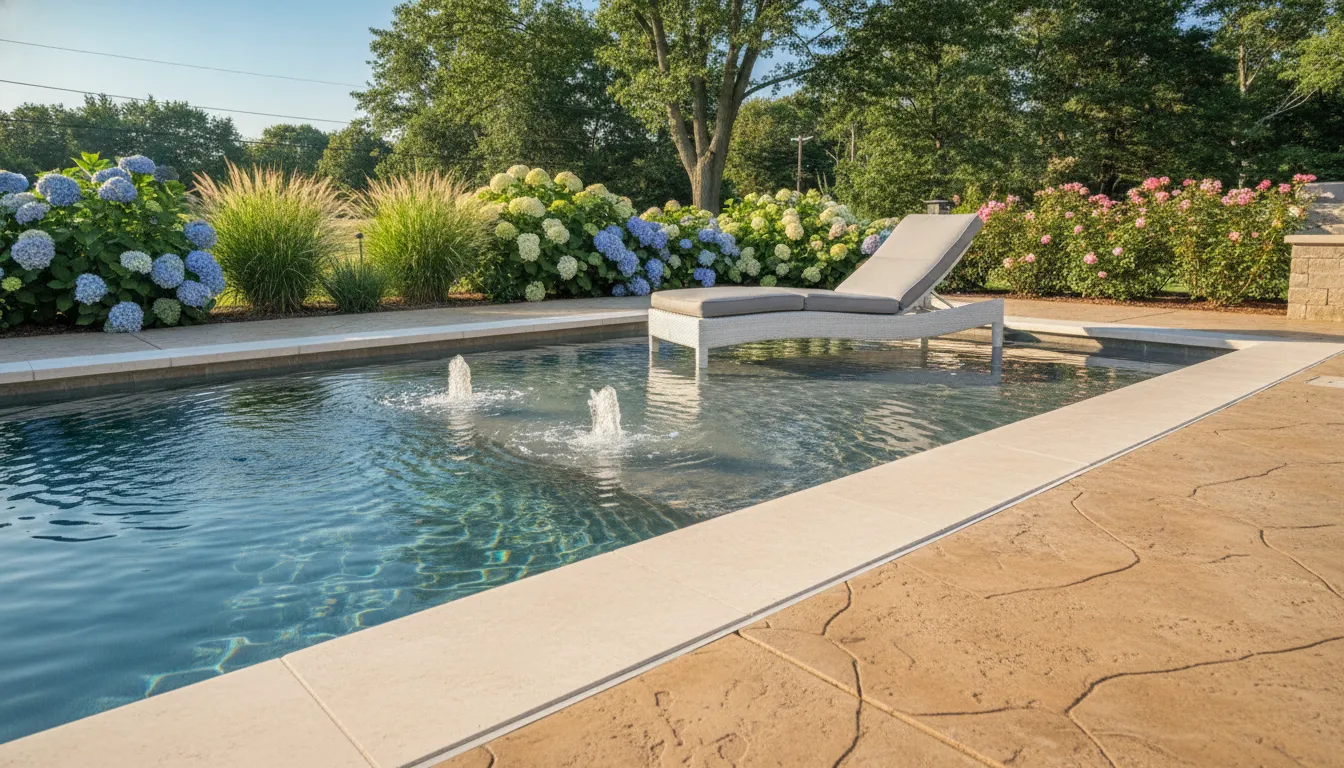 Residential tanning ledge with a bubbler and stone coping