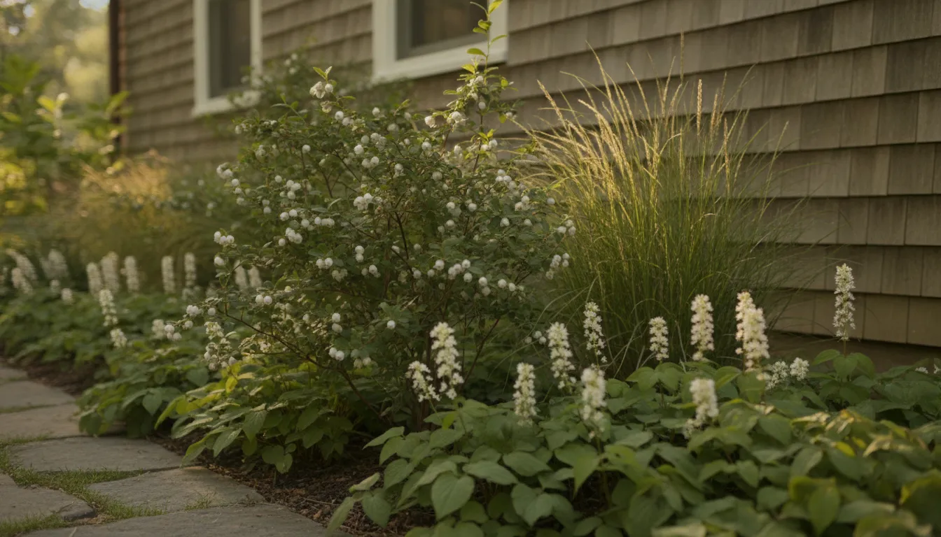 Planned native tree and shrub planting along a Long Island landscape border