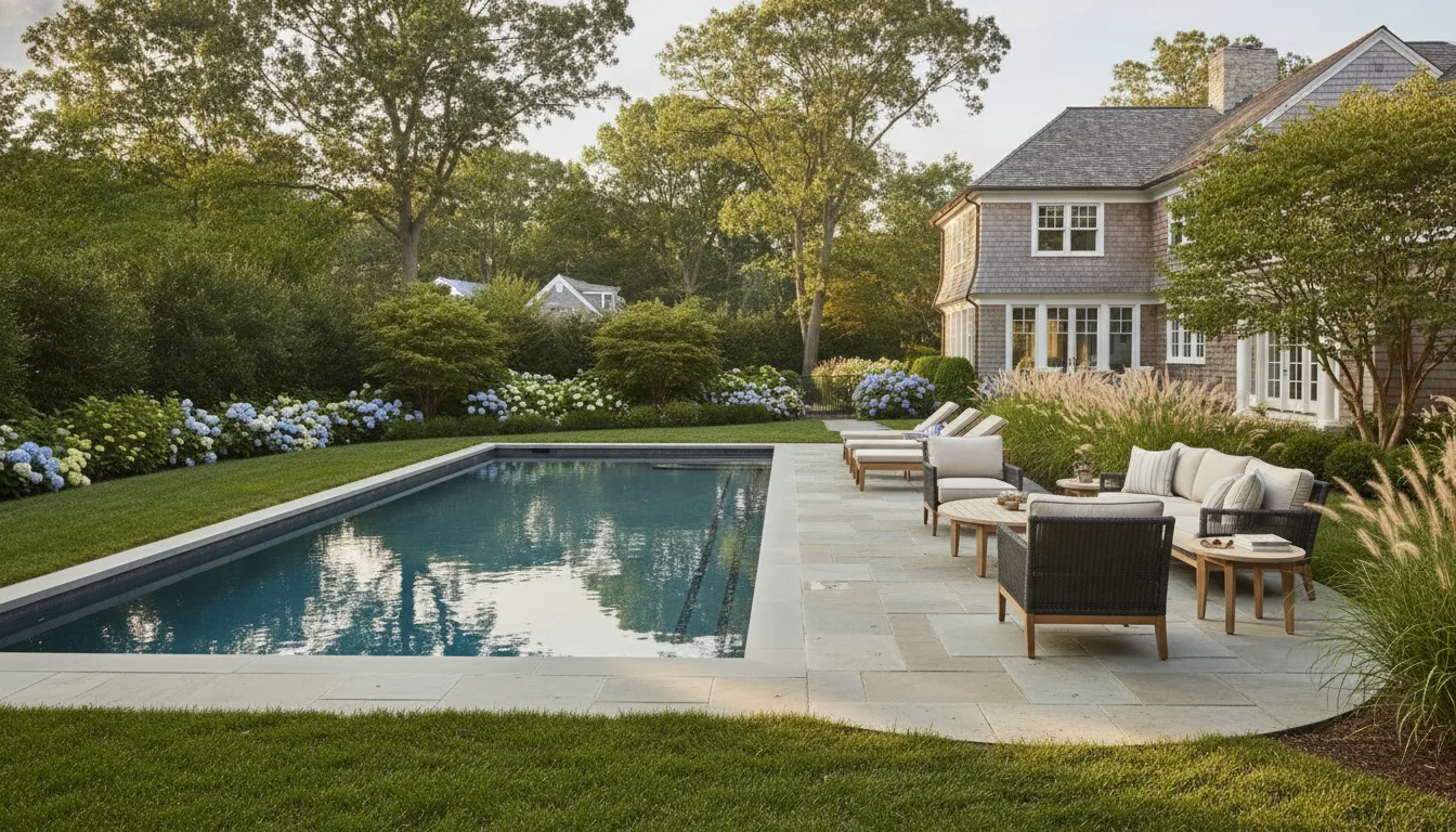 Rectangular residential pool with a clear swimming lane