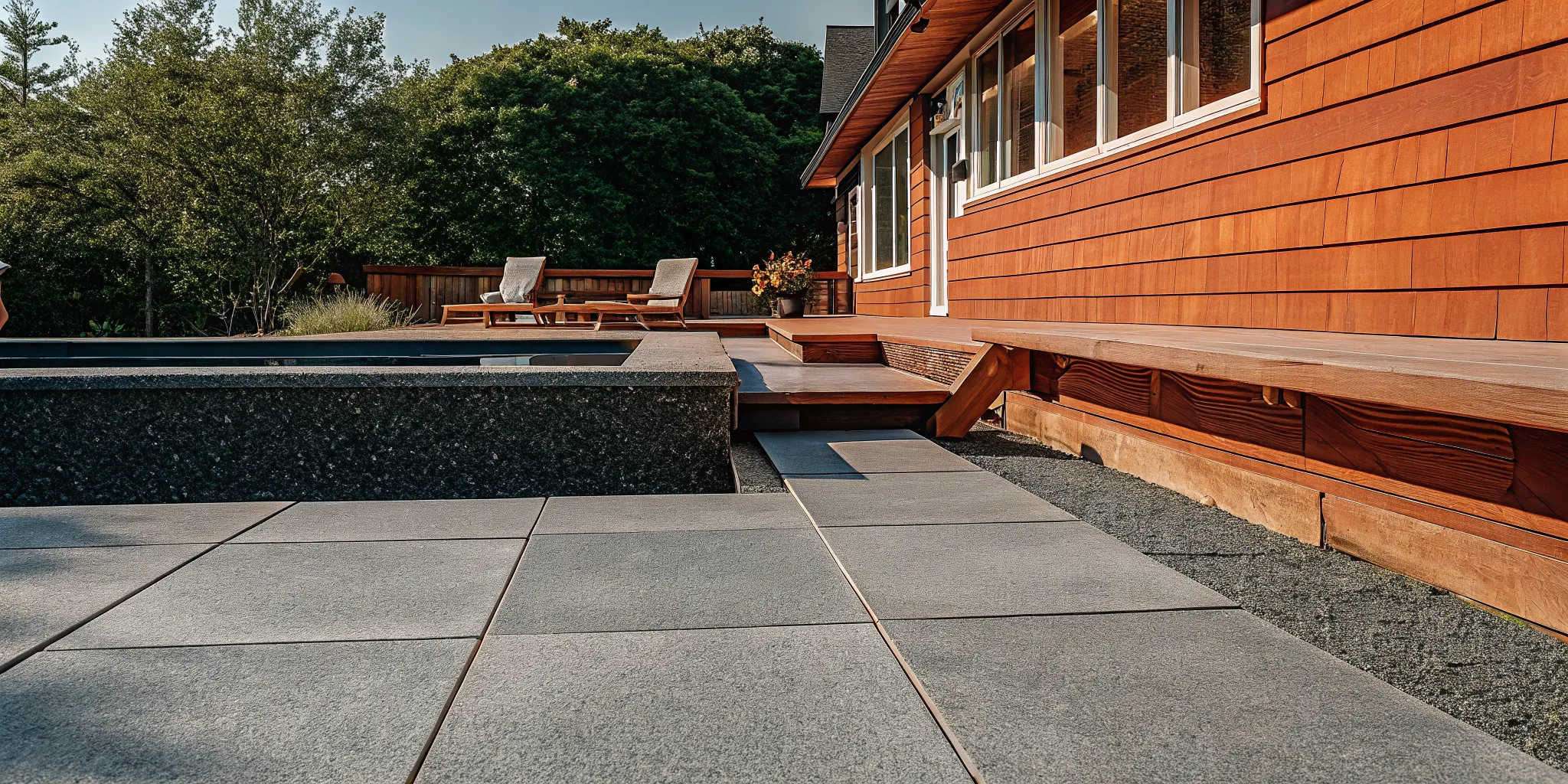 Light 24x24x2 pavers installed around a residential pool