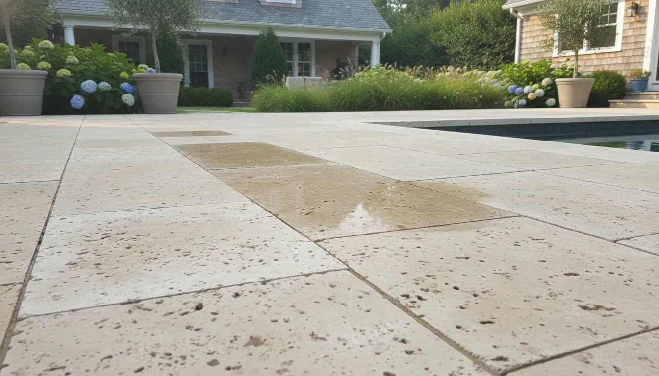 Natural stone pool deck drainage and texture comparison