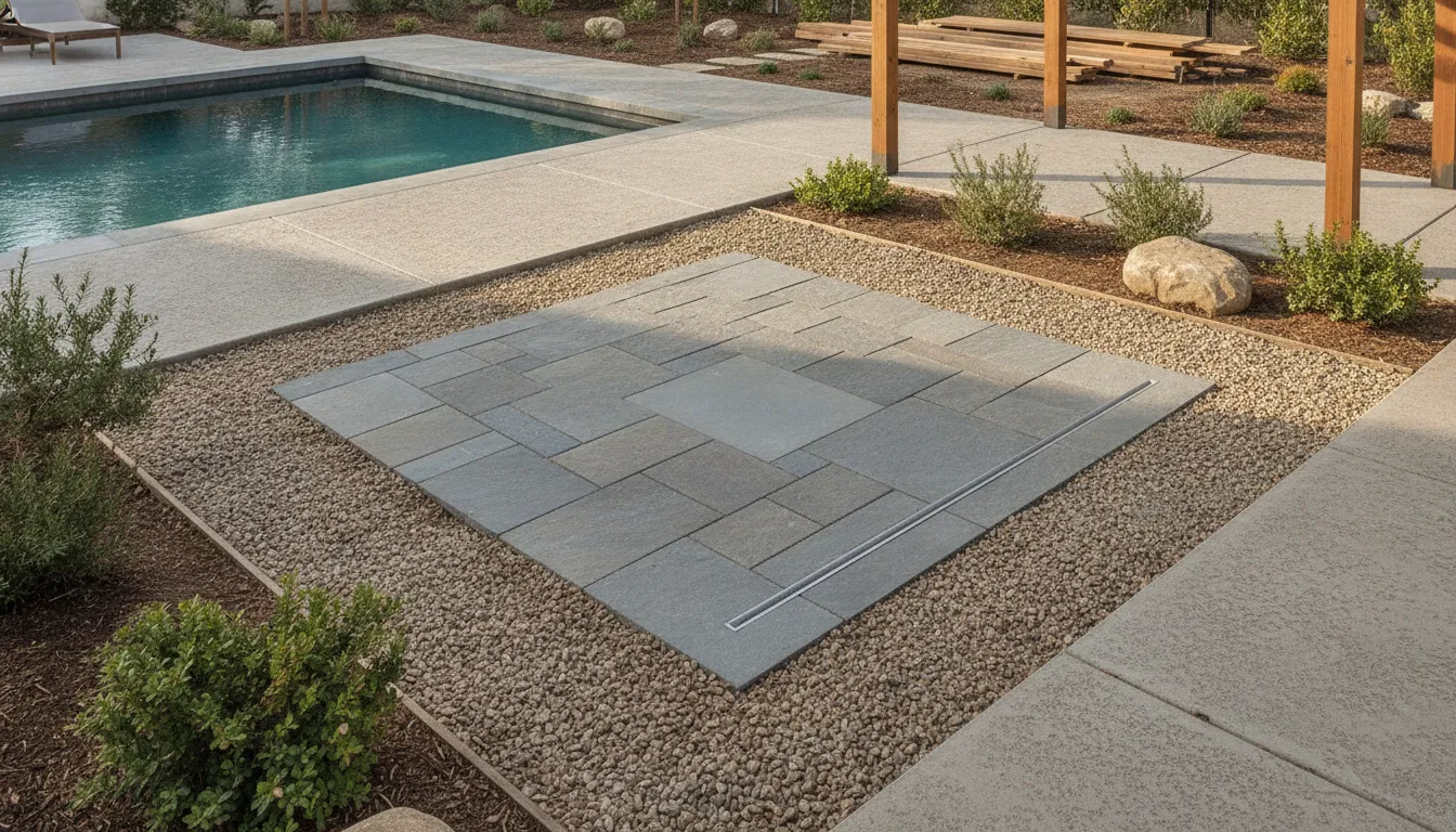 Outdoor shower drainage planning beside a pool