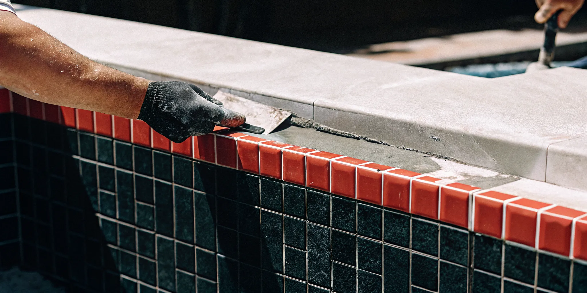 Professional applying a smooth marble dust pool finish to a gunite pool