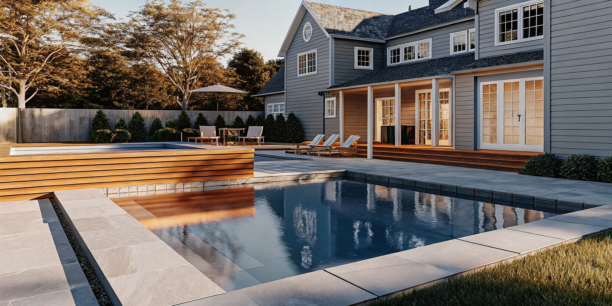 Finished Long Island gunite pool with a white marble dust pool finish