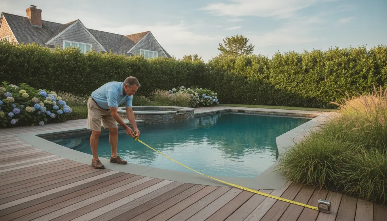Homeowner measuring the length of a residential swimming pool
