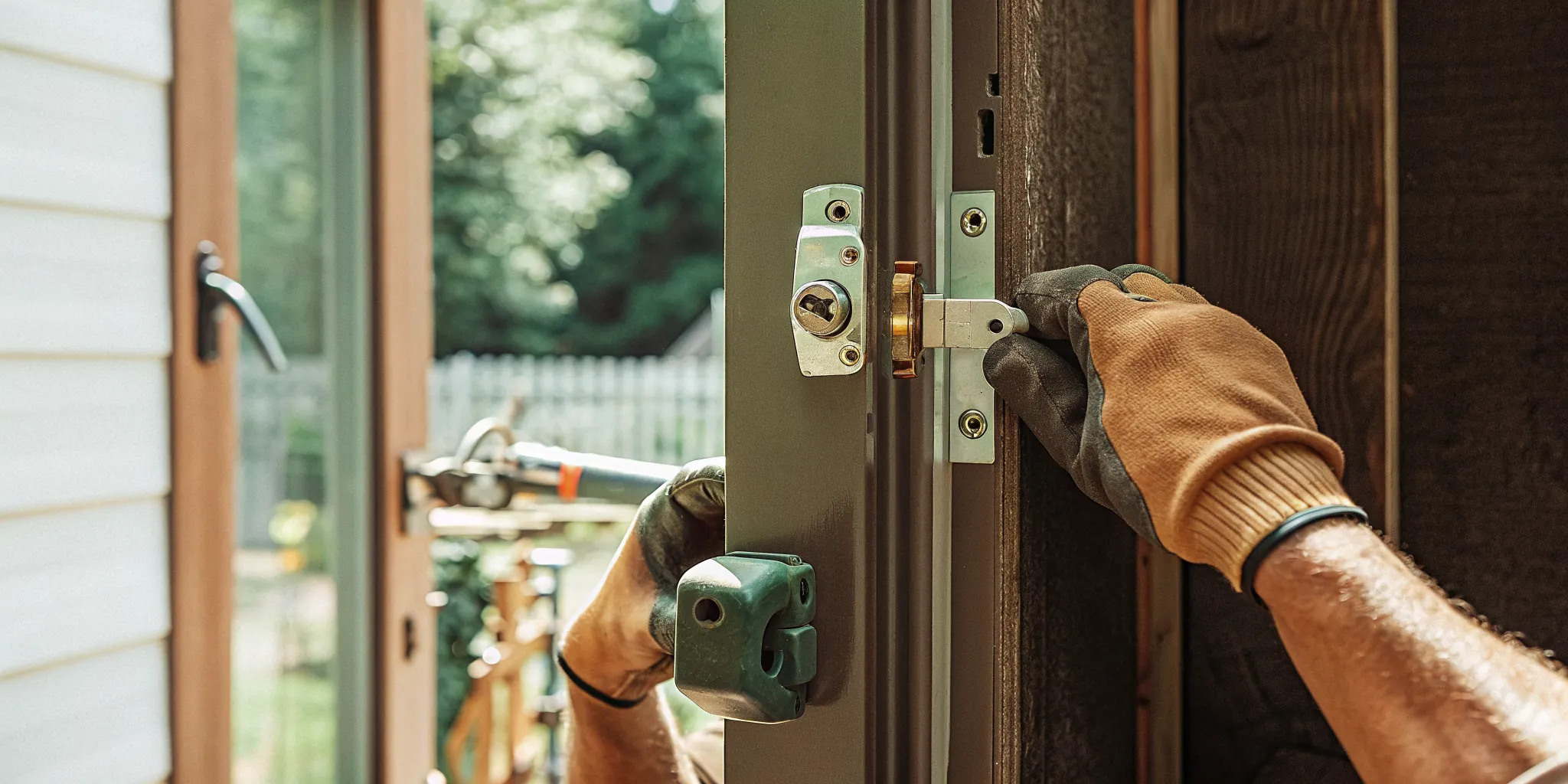 Cosello Construction technician installing reinforced security door hardware
