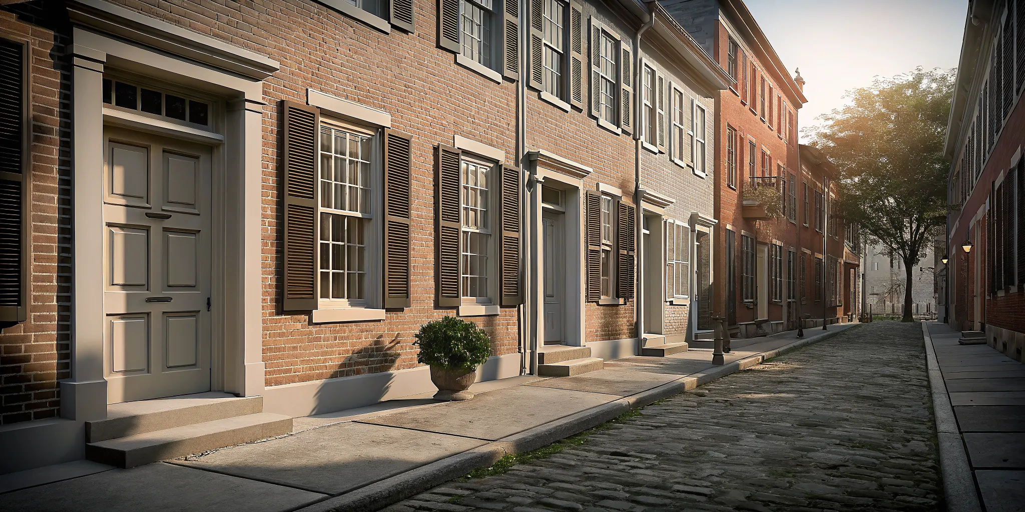 Historic streetscape showing replacement windows for Philadelphia rowhomes