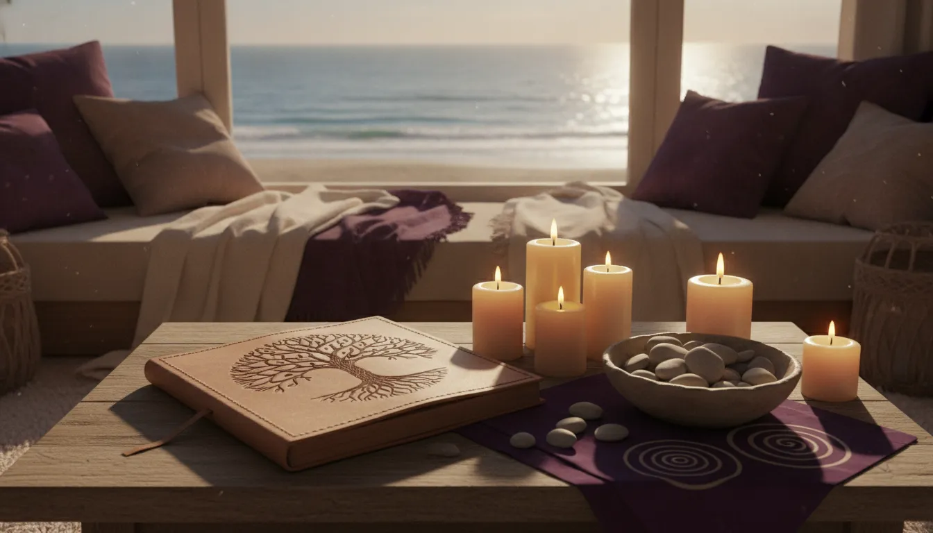 Candlelit journal scene for lineage grief body-based reflection