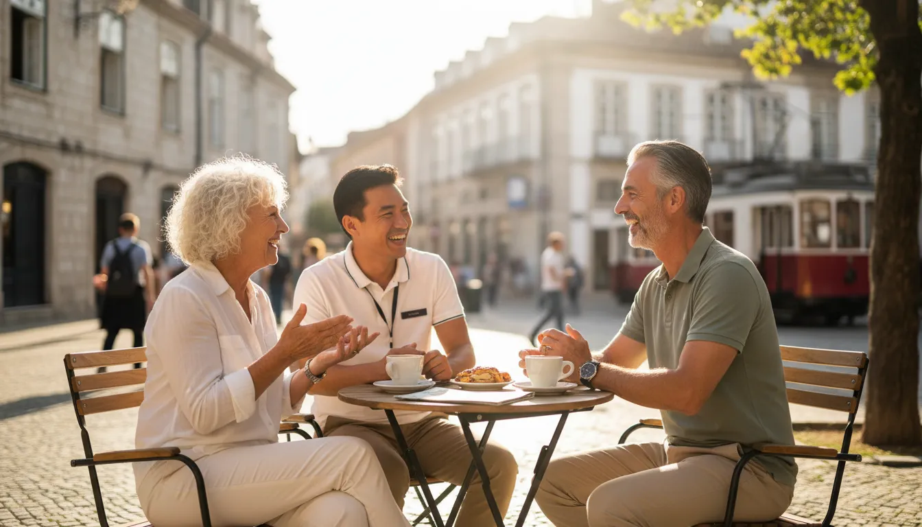 Group Guru chatting with senior travellers during a supported group tour